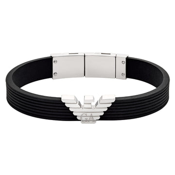 Ανδρικό βραχιόλι Emporio Armani EGS3168040 σιλικόνης σε μαύρο χρώμα με ατσάλινο στοιχείο σε σχήμα V και κούμπωμα σε ασημί χρώμα.